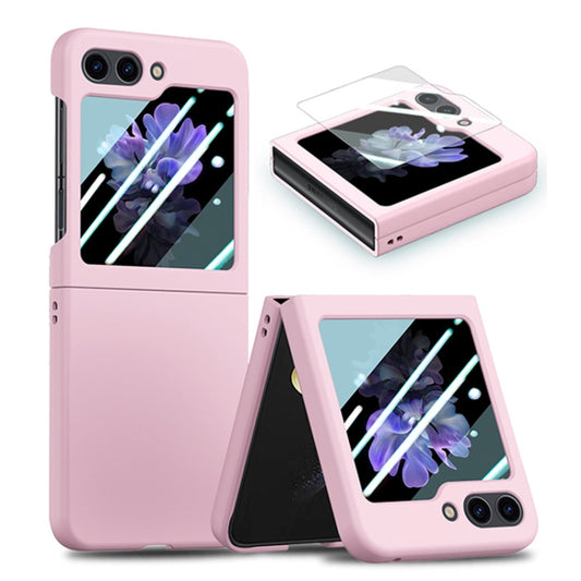 For Samsung Galaxy Z Flip6 / Flip7 FE JUNSUNMAY Smoothly PC + 9H Tempered Glass Protector Folding Phone Case(Pink) - Galaxy Z Flip6 5G Cases by JUNSUNMAY | Online Shopping UK | buy2fix