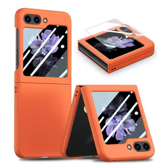 For Samsung Galaxy Z Flip6 / Flip7 FE JUNSUNMAY Smoothly PC + 9H Tempered Glass Protector Folding Phone Case(Orange) - Galaxy Z Flip6 5G Cases by JUNSUNMAY | Online Shopping UK | buy2fix