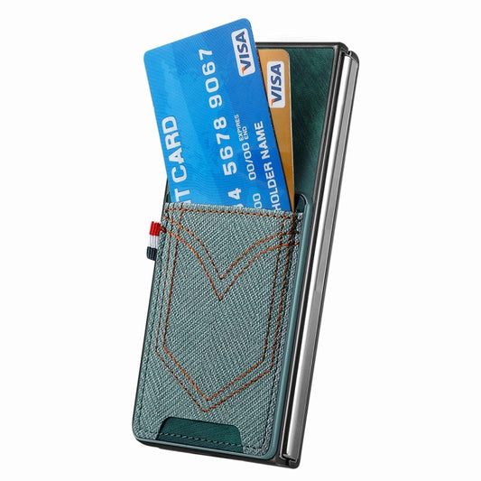 For Samsung Galaxy Z Fold5 JUNSUNMAY Denim Pattern Leather Skin PC Folding Phone Case with Card Slot(Green) - Galaxy Z Fold5 Cases by JUNSUNMAY | Online Shopping UK | buy2fix