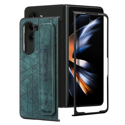 For Samsung Galaxy Z Fold5 JUNSUNMAY Retro Pattern Leather Skin PC Folding Phone Case with Pen Slot(Green) - Galaxy Z Fold5 Cases by JUNSUNMAY | Online Shopping UK | buy2fix