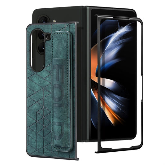 For Samsung Galaxy Z Fold5 JUNSUNMAY Retro Pattern Leather Skin PC Folding Phone Case with Pen Slot(Green) - Galaxy Z Fold5 Cases by JUNSUNMAY | Online Shopping UK | buy2fix
