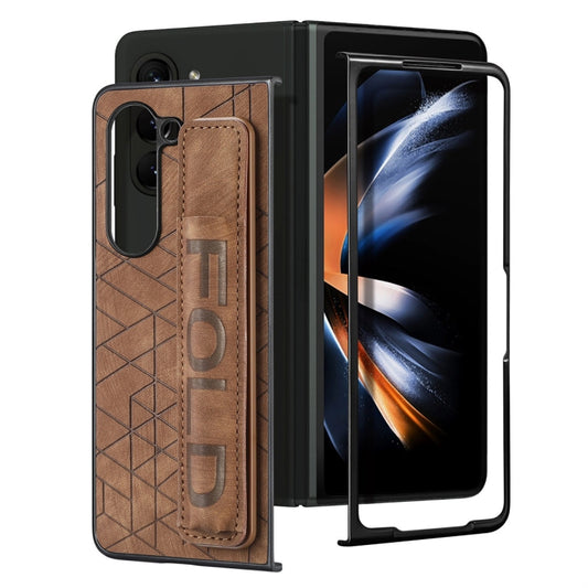 For Samsung Galaxy Z Fold5 JUNSUNMAY Retro Pattern Leather Skin PC Folding Phone Case with Pen Slot(Brown) - Galaxy Z Fold5 Cases by JUNSUNMAY | Online Shopping UK | buy2fix