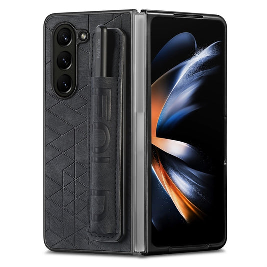For Samsung Galaxy Z Fold6 JUNSUNMAY Retro Pattern Leather Skin PC Folding Phone Case with Pen Slot(Black) - Galaxy Z Fold5 Cases by JUNSUNMAY | Online Shopping UK | buy2fix