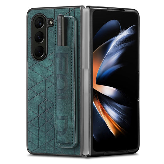 For Samsung Galaxy Z Fold6 JUNSUNMAY Retro Pattern Leather Skin PC Folding Phone Case with Pen Slot(Green) - Galaxy Z Fold6 5G Cases by JUNSUNMAY | Online Shopping UK | buy2fix