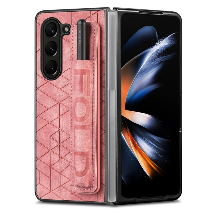 For Samsung Galaxy Z Fold6 JUNSUNMAY Retro Pattern Leather Skin PC Folding Phone Case with Pen Slot(Pink) - Galaxy Z Fold6 5G Cases by JUNSUNMAY | Online Shopping UK | buy2fix