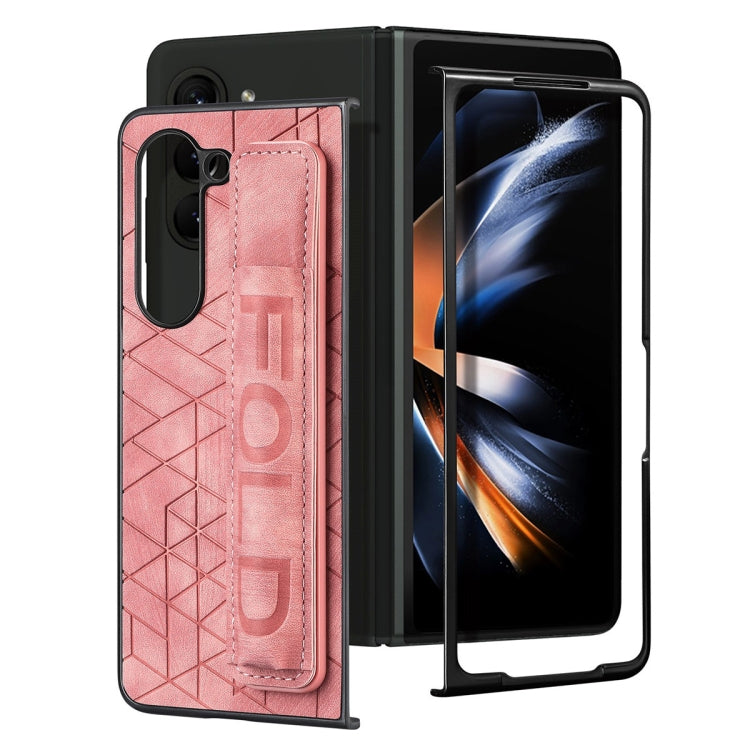 For Samsung Galaxy Z Fold6 JUNSUNMAY Retro Pattern Leather Skin PC Folding Phone Case with Pen Slot(Pink) - Galaxy Z Fold6 5G Cases by JUNSUNMAY | Online Shopping UK | buy2fix