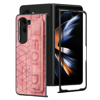 For Samsung Galaxy Z Fold6 JUNSUNMAY Retro Pattern Leather Skin PC Folding Phone Case with Pen Slot(Pink) - Galaxy Z Fold6 5G Cases by JUNSUNMAY | Online Shopping UK | buy2fix
