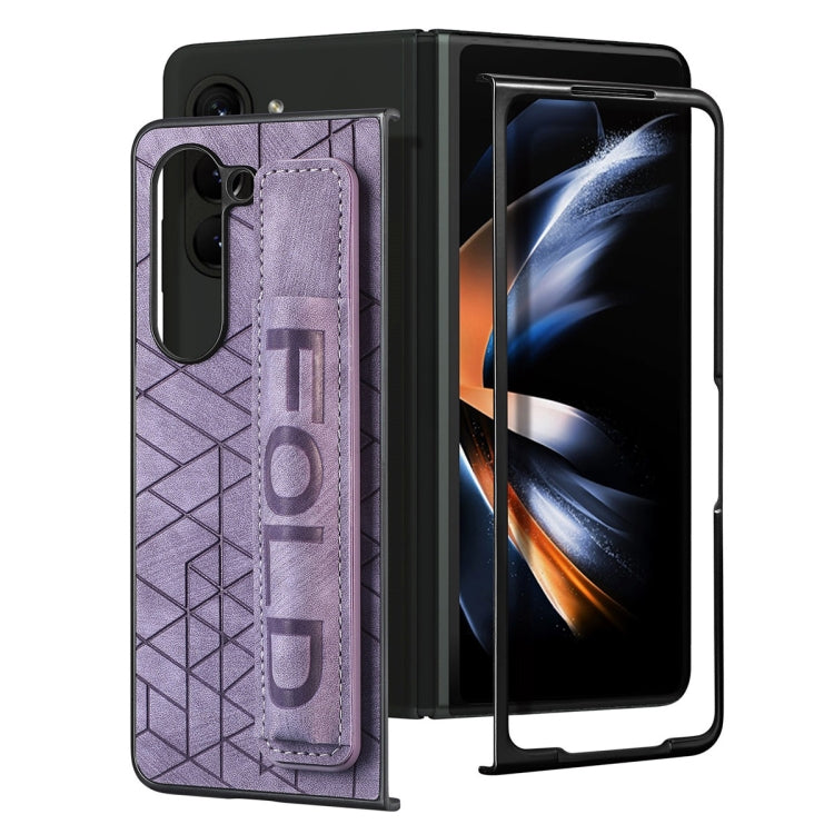 For Samsung Galaxy Z Fold6 JUNSUNMAY Retro Pattern Leather Skin PC Folding Phone Case with Pen Slot(Purple) - Galaxy Z Fold6 5G Cases by JUNSUNMAY | Online Shopping UK | buy2fix