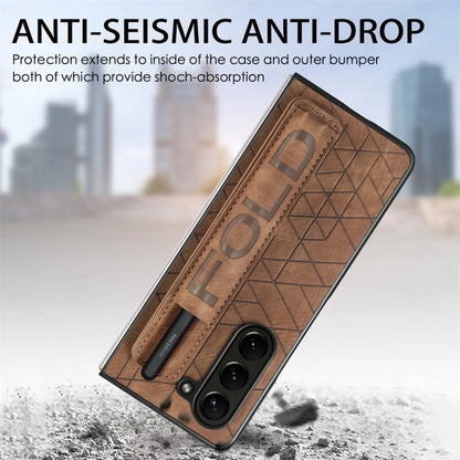 For Samsung Galaxy Z Fold6 JUNSUNMAY Retro Pattern Leather Skin PC Folding Phone Case with Pen Slot(Purple) - Galaxy Z Fold6 5G Cases by JUNSUNMAY | Online Shopping UK | buy2fix