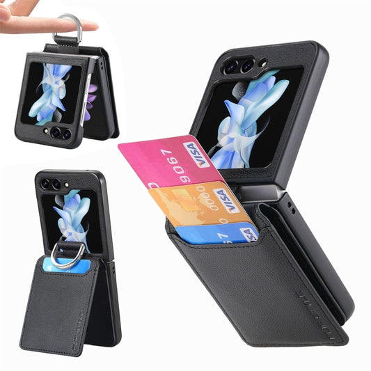 For Samsung Galaxy Z Flip5 JUNSUNMAY Litchi Leather Skin PC Folding Phone Case(Black) - Galaxy Z Flip5 Cases by JUNSUNMAY | Online Shopping UK | buy2fix