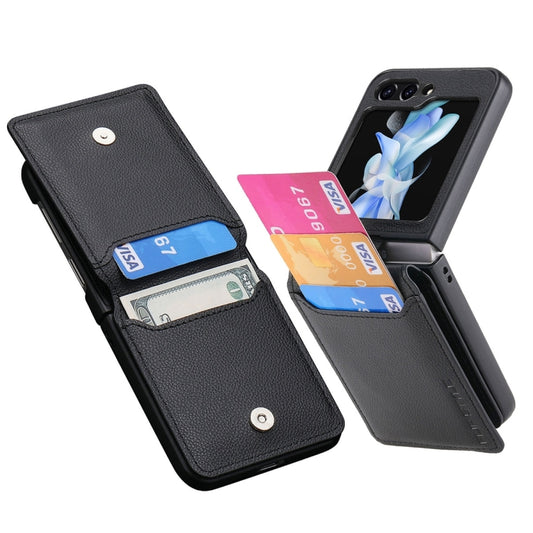 For Samsung Galaxy Z Flip5 JUNSUNMAY Litchi Leather Skin PC Folding Phone Case(Black) - Galaxy Z Flip5 Cases by JUNSUNMAY | Online Shopping UK | buy2fix