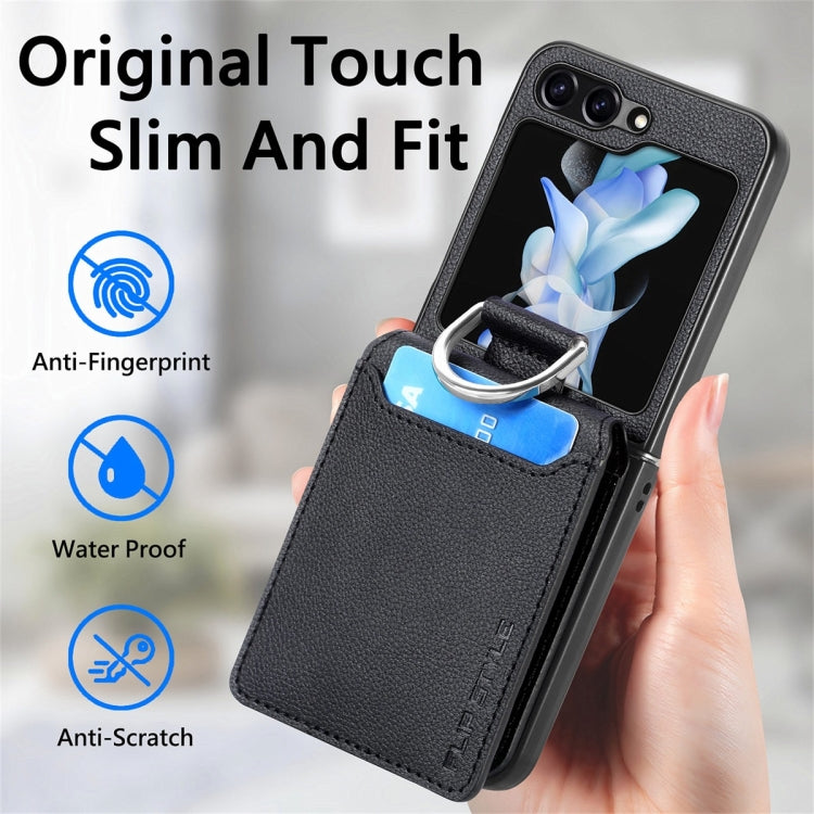 For Samsung Galaxy Z Flip5 JUNSUNMAY Litchi Leather Skin PC Folding Phone Case(Brown) - Galaxy Z Flip5 Cases by JUNSUNMAY | Online Shopping UK | buy2fix