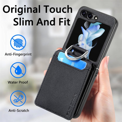 For Samsung Galaxy Z Flip5 JUNSUNMAY Litchi Leather Skin PC Folding Phone Case(Brown) - Galaxy Z Flip5 Cases by JUNSUNMAY | Online Shopping UK | buy2fix
