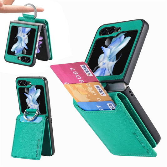 For Samsung Galaxy Z Flip6 / Flip7 FE JUNSUNMAY Litchi Leather Skin PC Folding Phone Case(Green) - Galaxy Z Flip6 5G Cases by JUNSUNMAY | Online Shopping UK | buy2fix