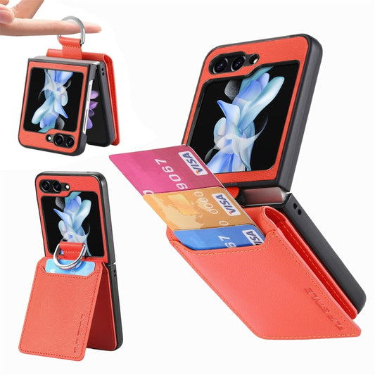 For Samsung Galaxy Z Flip6 / Flip7 FE JUNSUNMAY Litchi Leather Skin PC Folding Phone Case(Orange) - Galaxy Z Flip6 5G Cases by JUNSUNMAY | Online Shopping UK | buy2fix