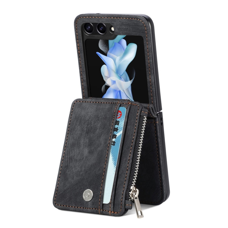 For Samsung Galaxy Z Flip5 JUNSUNMAY Wallet Leather Phone Case with Card Slots(Black) - Galaxy Z Flip5 Cases by JUNSUNMAY | Online Shopping UK | buy2fix