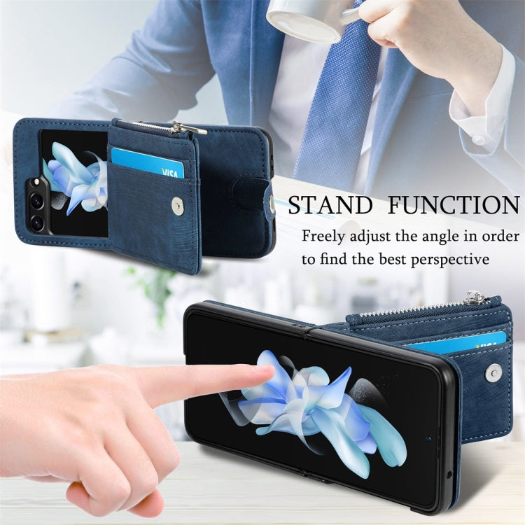 For Samsung Galaxy Z Flip5 JUNSUNMAY Wallet Leather Phone Case with Card Slots(Blue) - Galaxy Z Flip5 Cases by JUNSUNMAY | Online Shopping UK | buy2fix