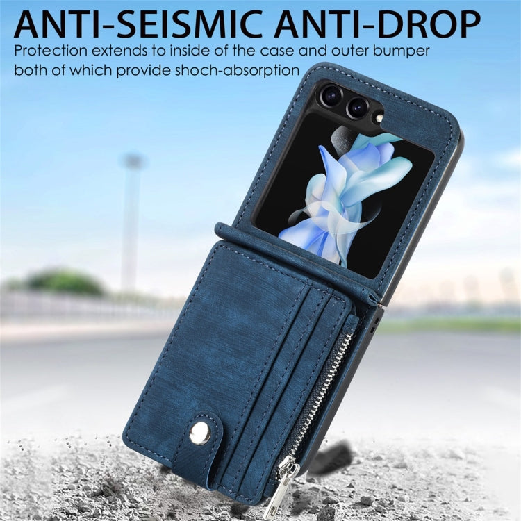 For Samsung Galaxy Z Flip5 JUNSUNMAY Wallet Leather Phone Case with Card Slots(Blue) - Galaxy Z Flip5 Cases by JUNSUNMAY | Online Shopping UK | buy2fix