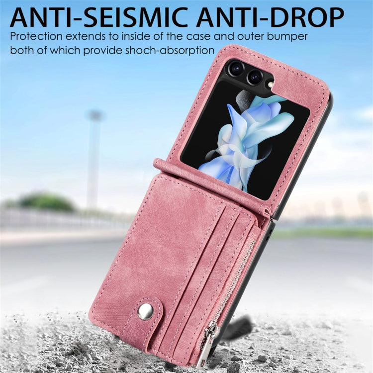 For Samsung Galaxy Z Flip5 JUNSUNMAY Wallet Leather Phone Case with Card Slots(Pink) - Galaxy Z Flip5 Cases by JUNSUNMAY | Online Shopping UK | buy2fix