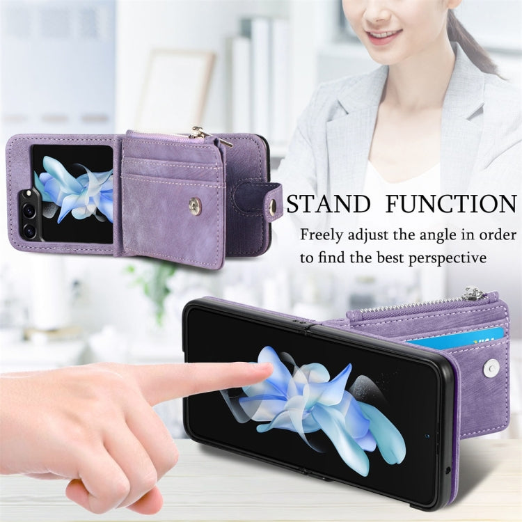For Samsung Galaxy Z Flip5 JUNSUNMAY Wallet Leather Phone Case with Card Slots(Purple) - Galaxy Z Flip5 Cases by JUNSUNMAY | Online Shopping UK | buy2fix