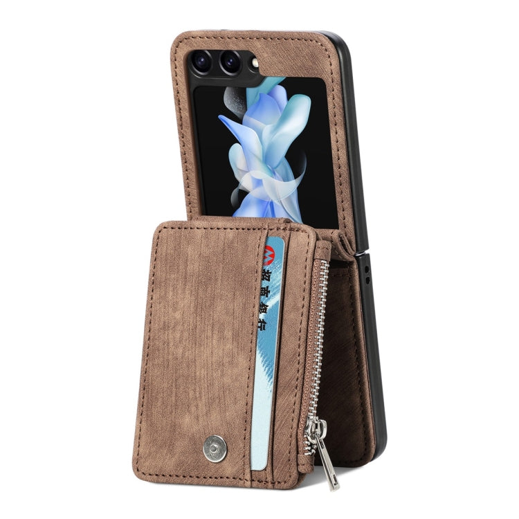 For Samsung Galaxy Z Flip5 JUNSUNMAY Wallet Leather Phone Case with Card Slots(Brown) - Galaxy Z Flip5 Cases by JUNSUNMAY | Online Shopping UK | buy2fix