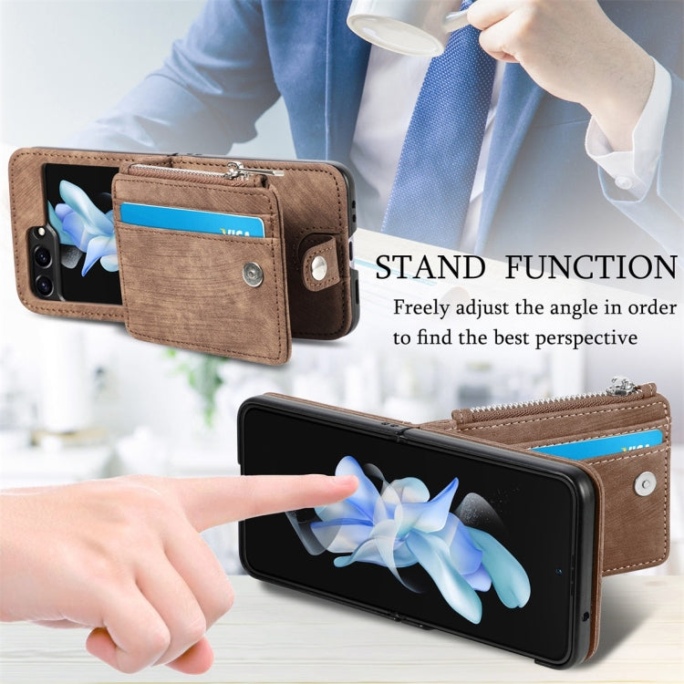 For Samsung Galaxy Z Flip5 JUNSUNMAY Wallet Leather Phone Case with Card Slots(Brown) - Galaxy Z Flip5 Cases by JUNSUNMAY | Online Shopping UK | buy2fix