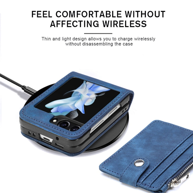 For Samsung Galaxy Z Flip5 JUNSUNMAY Wallet Leather Phone Case with Card Slots(Blue) - Galaxy Z Flip5 Cases by JUNSUNMAY | Online Shopping UK | buy2fix