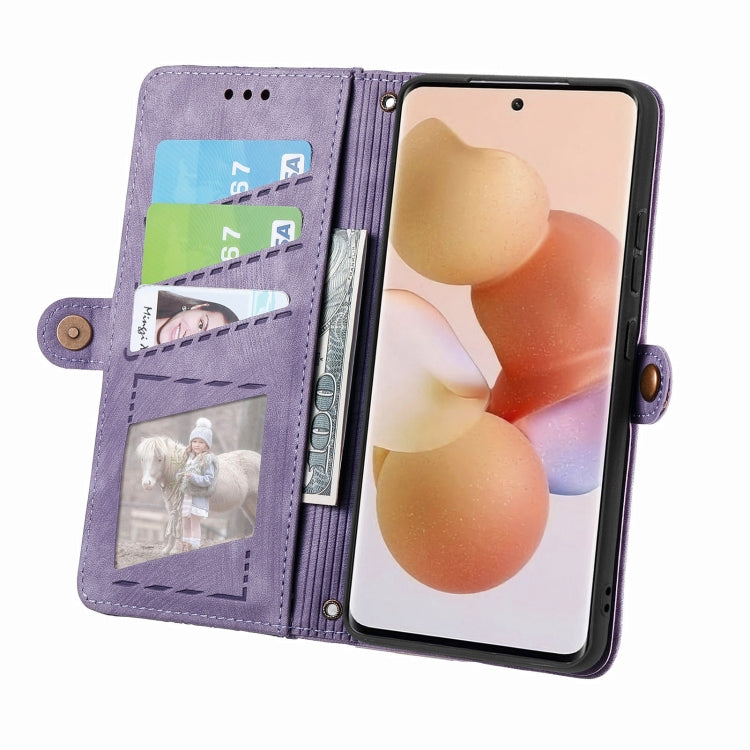 For Xiaomi 13 Geometric Zipper Wallet Side Buckle Leather Phone Case(Purple) - Xiaomi Cases by buy2fix | Online Shopping UK | buy2fix