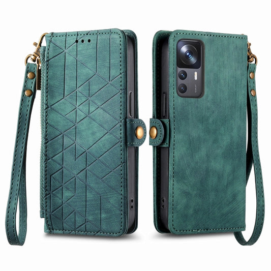 For Xiaomi 13 Lite Geometric Zipper Wallet Side Buckle Leather Phone Case(Green) - Xiaomi Cases by buy2fix | Online Shopping UK | buy2fix