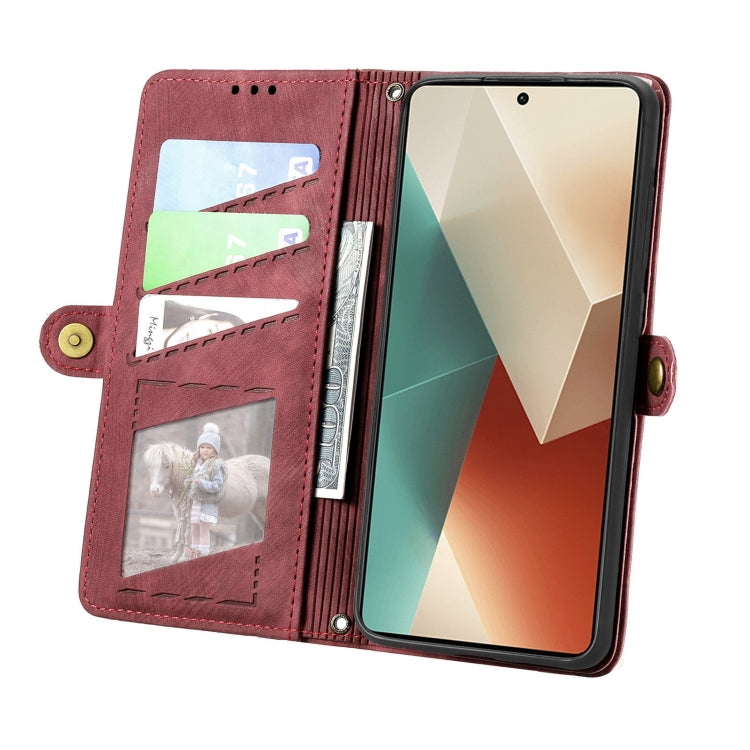 For Redmi Note 13 4G Geometric Zipper Wallet Side Buckle Leather Phone Case(Red) - Xiaomi Cases by buy2fix | Online Shopping UK | buy2fix