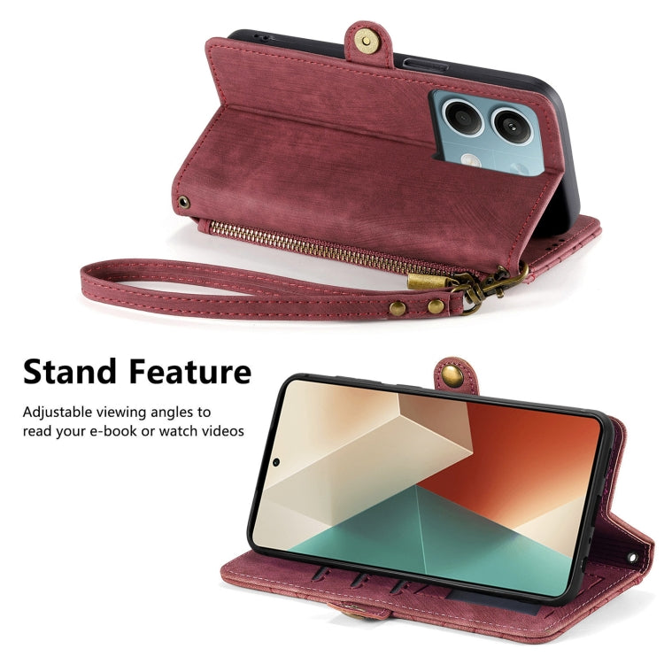 For Redmi Note 13 4G Geometric Zipper Wallet Side Buckle Leather Phone Case(Red) - Xiaomi Cases by buy2fix | Online Shopping UK | buy2fix