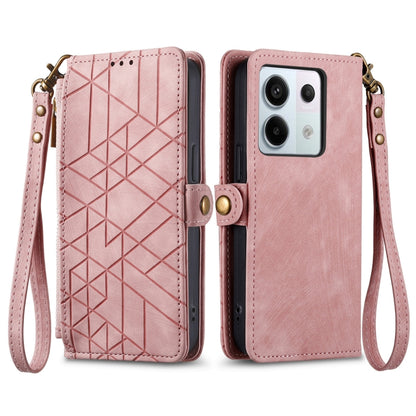 For Redmi Note 13 Pro 4G Geometric Zipper Wallet Side Buckle Leather Phone Case(Pink) - Xiaomi Cases by buy2fix | Online Shopping UK | buy2fix