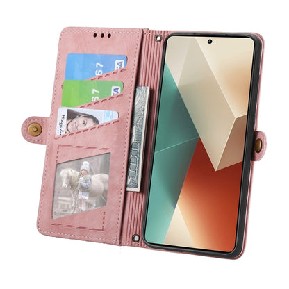 For Redmi Note 13 Pro 4G Geometric Zipper Wallet Side Buckle Leather Phone Case(Pink) - Xiaomi Cases by buy2fix | Online Shopping UK | buy2fix