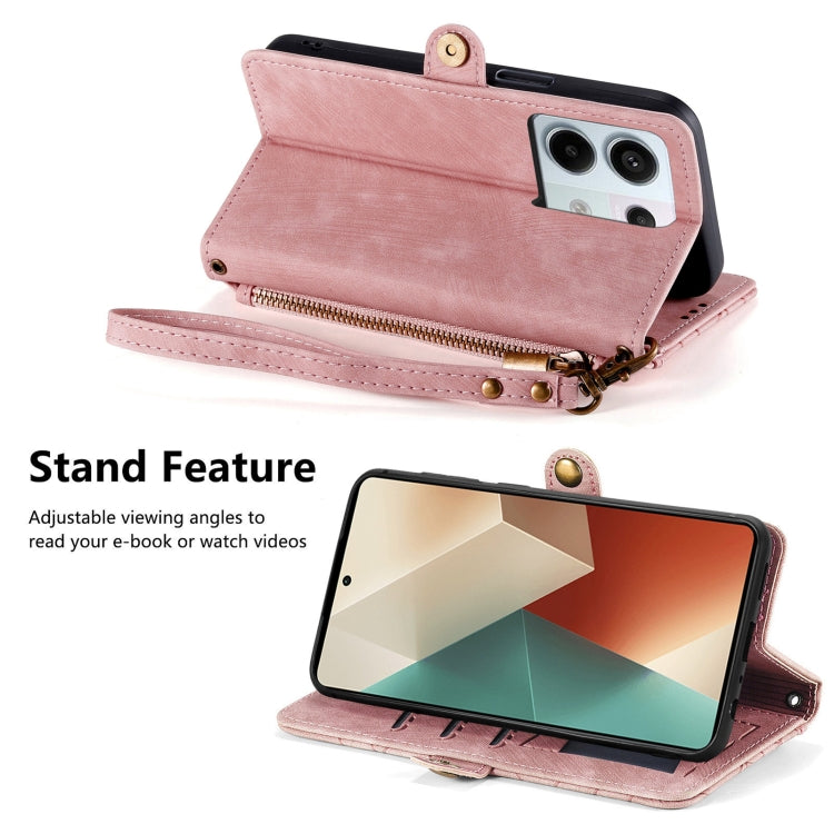 For Redmi Note 13 Pro 4G Geometric Zipper Wallet Side Buckle Leather Phone Case(Pink) - Xiaomi Cases by buy2fix | Online Shopping UK | buy2fix