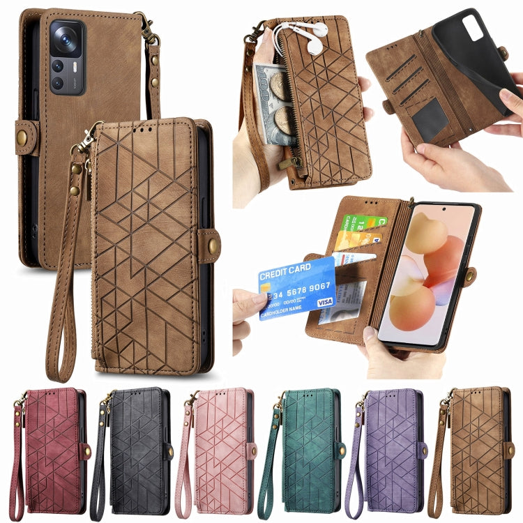 For Xiaomi 13 Geometric Zipper Wallet Side Buckle Leather Phone Case(Purple) - Xiaomi Cases by buy2fix | Online Shopping UK | buy2fix