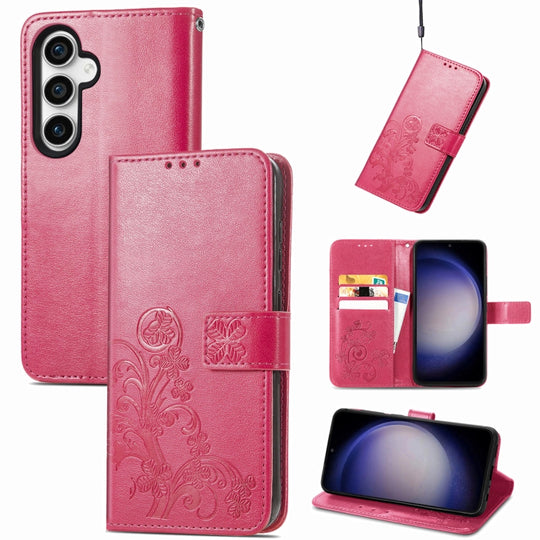 For Galaxy S23 FE 5G Four-leaf Clasp Embossed Buckle Leather Phone Case(Magenta)