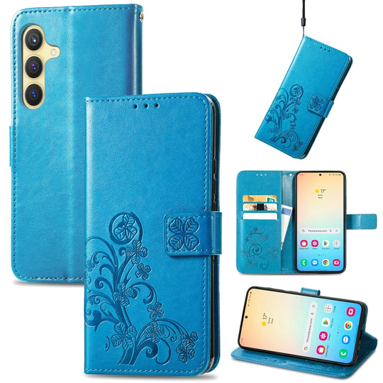 For Galaxy S24+ 5G Four-leaf Clasp Embossed Buckle Leather Phone Case(Blue)