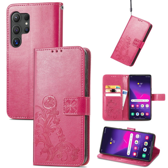 For Galaxy S24 Ultra 5G Four-leaf Clasp Embossed Buckle Leather Phone Case(Magenta)