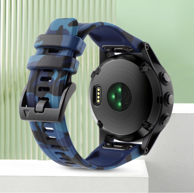 For Garmin TACTIX 7 Pro Camouflage 26mm Silicone Watch Band(Camouflage Blue) - Watch Bands by buy2fix | Online Shopping UK | buy2fix