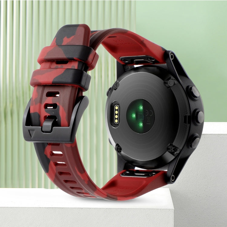 For Garmin Fenix 7X Camouflage 26mm Silicone Watch Band(Camouflage Red) - Watch Bands by buy2fix | Online Shopping UK | buy2fix