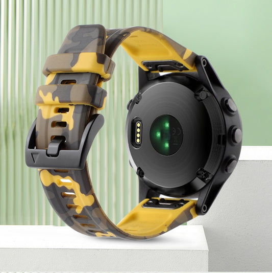 For Garmin Fenix 7X Camouflage 26mm Silicone Watch Band(Camouflage Yellow) - Watch Bands by buy2fix | Online Shopping UK | buy2fix