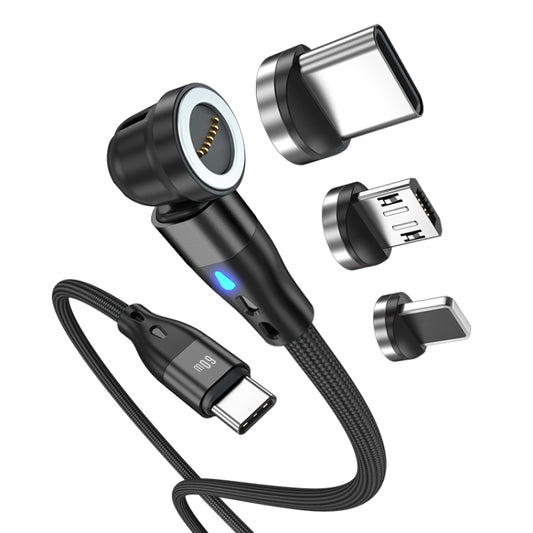 ENKAY PD60W Type-C to Type-C / 8 Pin / Micro USB Magnetic 540 Degrees Rotating Fast Charging Cable, Length:1m(Black) by ENKAY