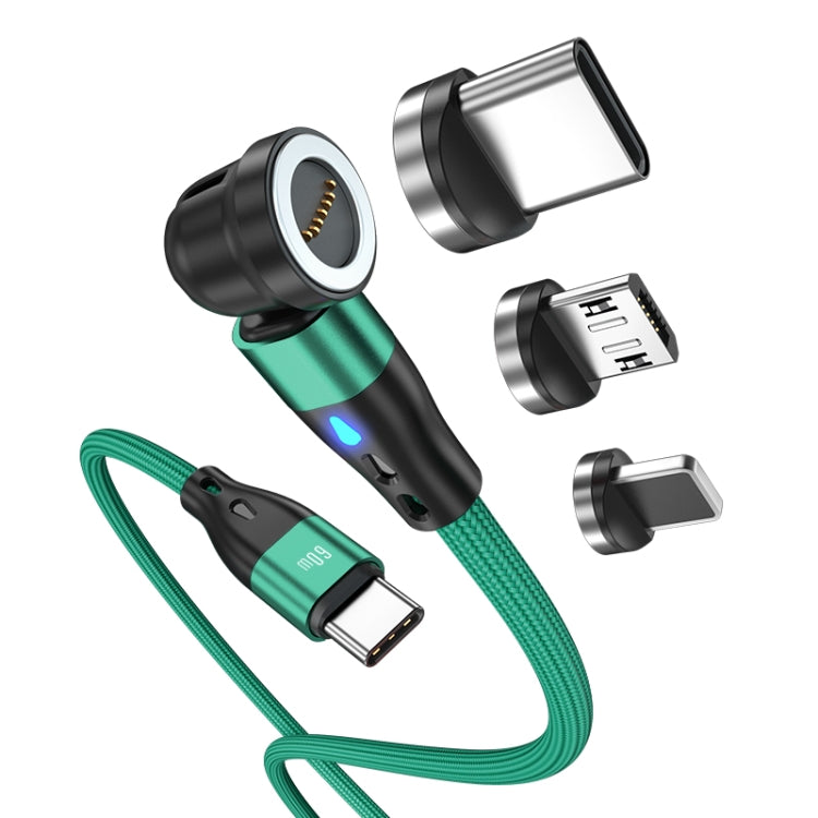 ENKAY PD60W Type-C to Type-C / 8 Pin / Micro USB Magnetic 540 Degrees Rotating Fast Charging Cable, Length:1m(Green) by ENKAY