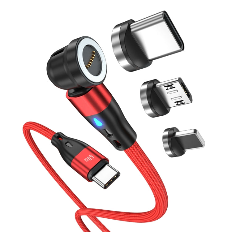 ENKAY PD60W Type-C to Type-C / 8 Pin / Micro USB Magnetic 540 Degrees Rotating Fast Charging Cable, Length:1m(Red) by ENKAY