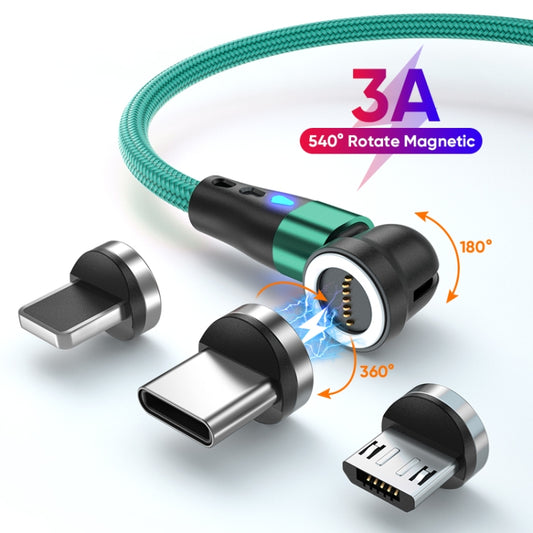 ENKAY 3 in 1 3A USB to Type-C / 8 Pin / Micro USB Magnetic 540 Degrees Rotating Fast Charging Cable, Length:2m(Green) - Charging Cable & Head by ENKAY | Online Shopping UK | buy2fix