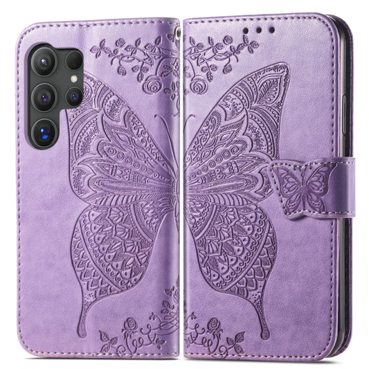For Samsung Galaxy S24 Ultra 5G Butterfly Love Flower Embossed Leather Phone Case(Light Purple) - Galaxy S24 Ultra 5G Cases by buy2fix | Online Shopping UK | buy2fix