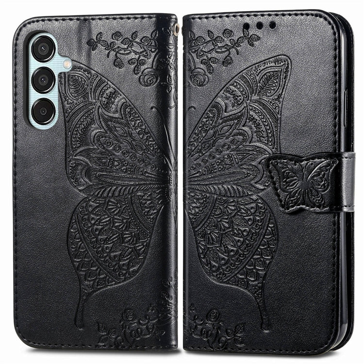 For Samsung Galaxy M15 Butterfly Love Flower Embossed Leather Phone Case(Black) by buy2fix