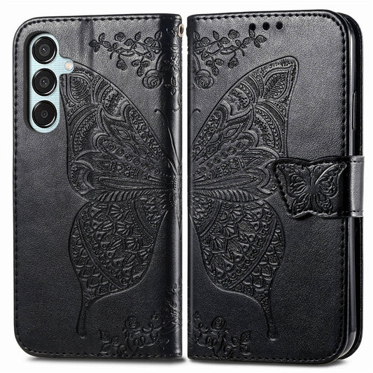 For Samsung Galaxy M15 Butterfly Love Flower Embossed Leather Phone Case(Black) by buy2fix