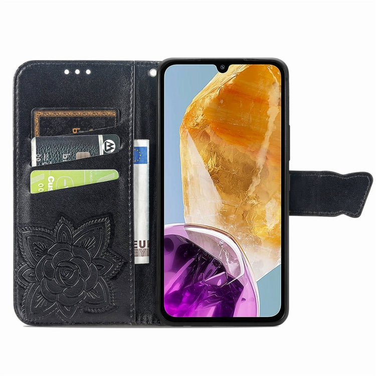 For Samsung Galaxy M15 Butterfly Love Flower Embossed Leather Phone Case(Black) by buy2fix