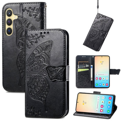 For Samsung Galaxy S25 5G Butterfly Love Flower Embossed Leather Phone Case(Black) by buy2fix